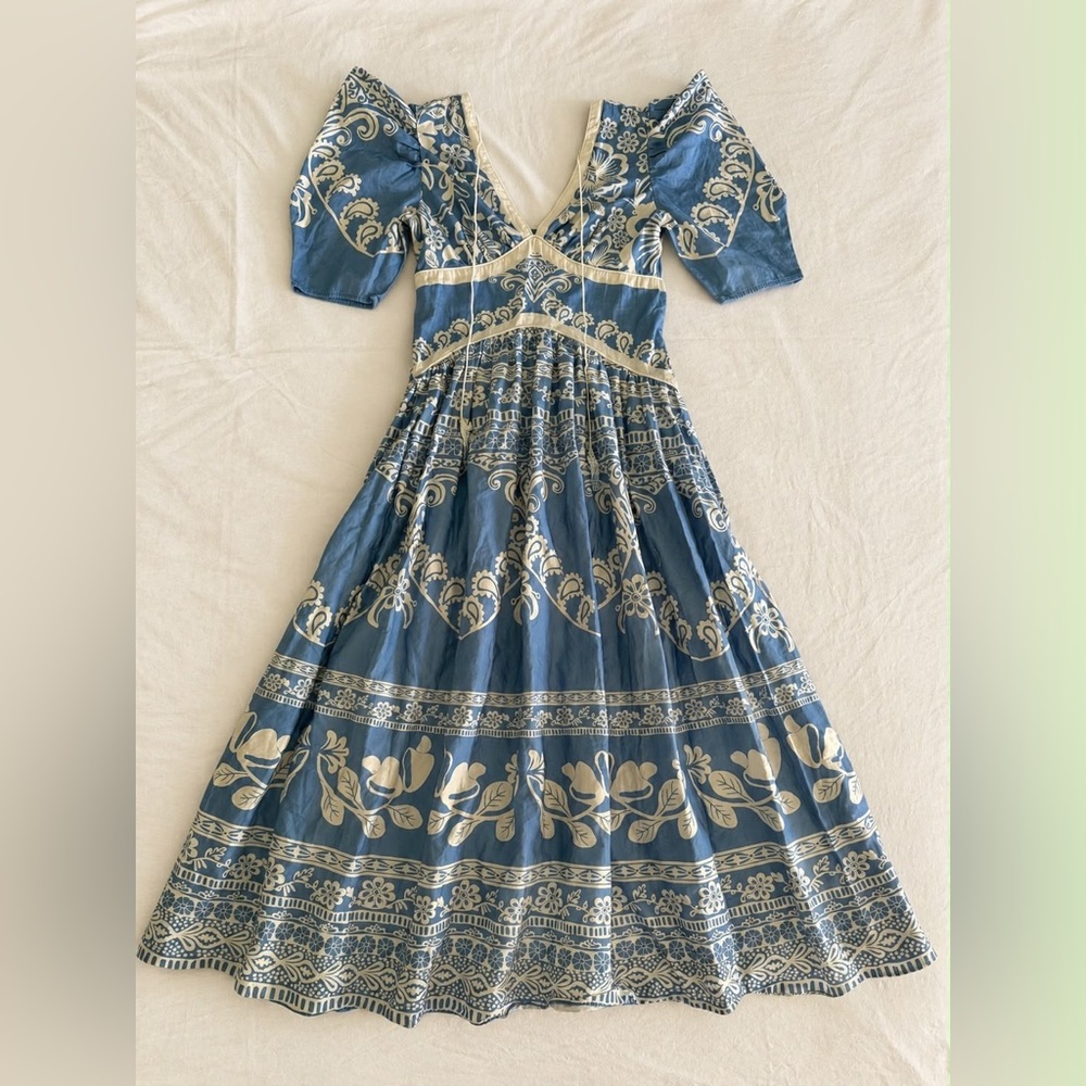 Farm Rio blue and cream maxi dress